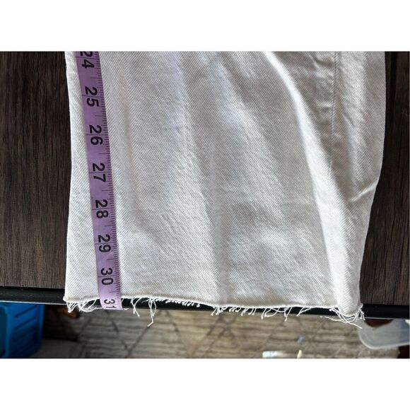 Zara High Rise Straight Leg Zip Fly Raw Cut Off Hem Cotton Mom Jeans White Sz 2 - Picture 10 of 11